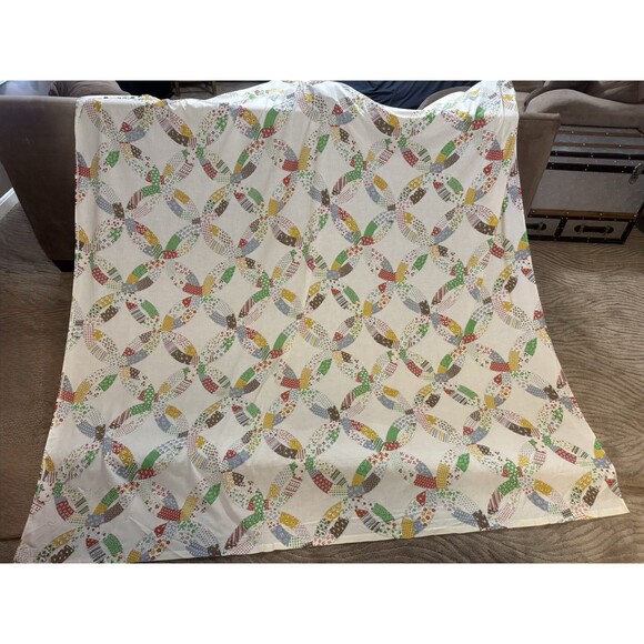 Vintage Double Wedding Ring Pattern Queen Size Flat Sheet - Picture 1 of 5